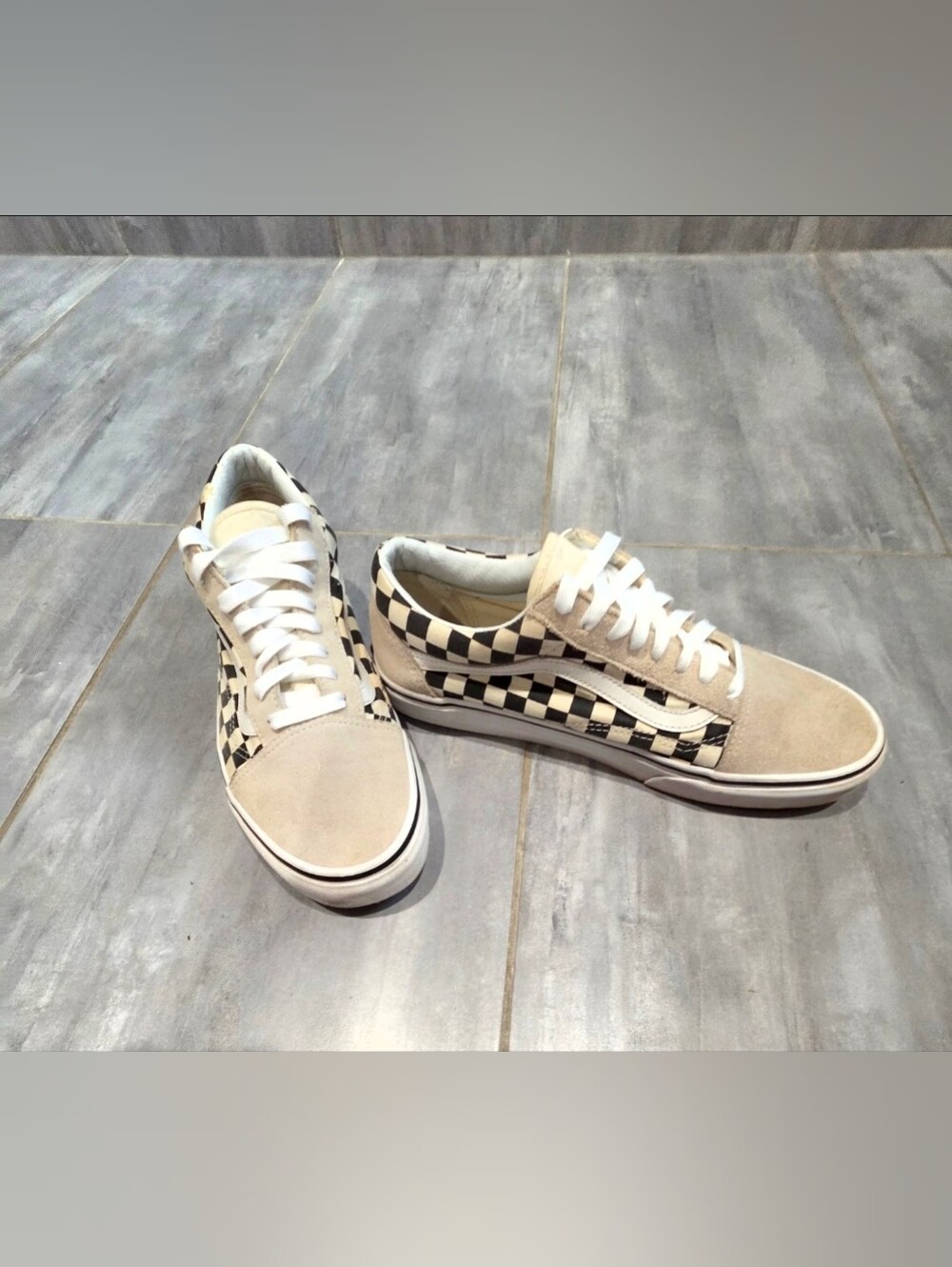 Vans Old Skool Black White Checkerboard Suede Sneakers Men's 10